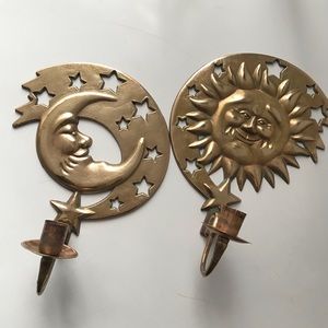 Sun and moon brass candle sconce